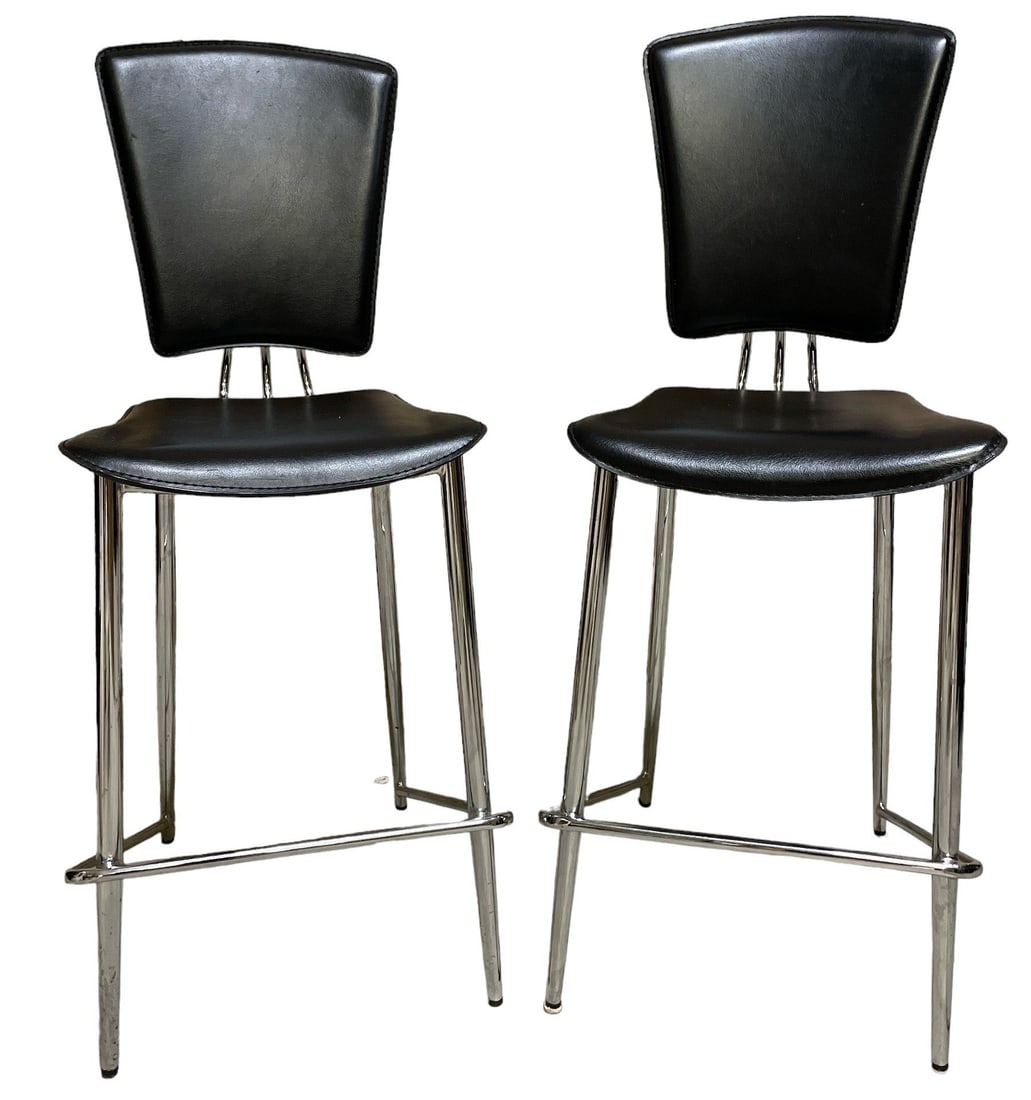 Post Modern Leather and Chrome Holland House, Hackney Home Barstools, Pair (1 of 5)