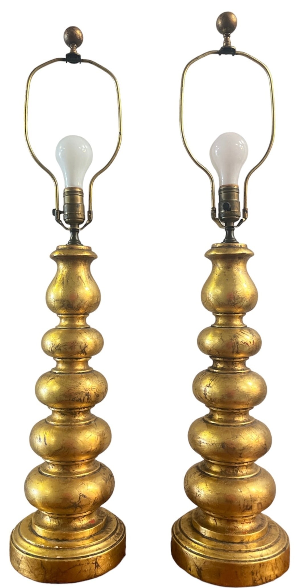 Mid Century Hollywood Regency Gold Carved Wood Lamps, Pair (1 of 2)