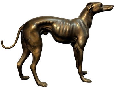 Art Deco Bronze Greyhound Dog Statue: 20.5" H x 30" W x 7" D. Please contact Rivich Auction for more information