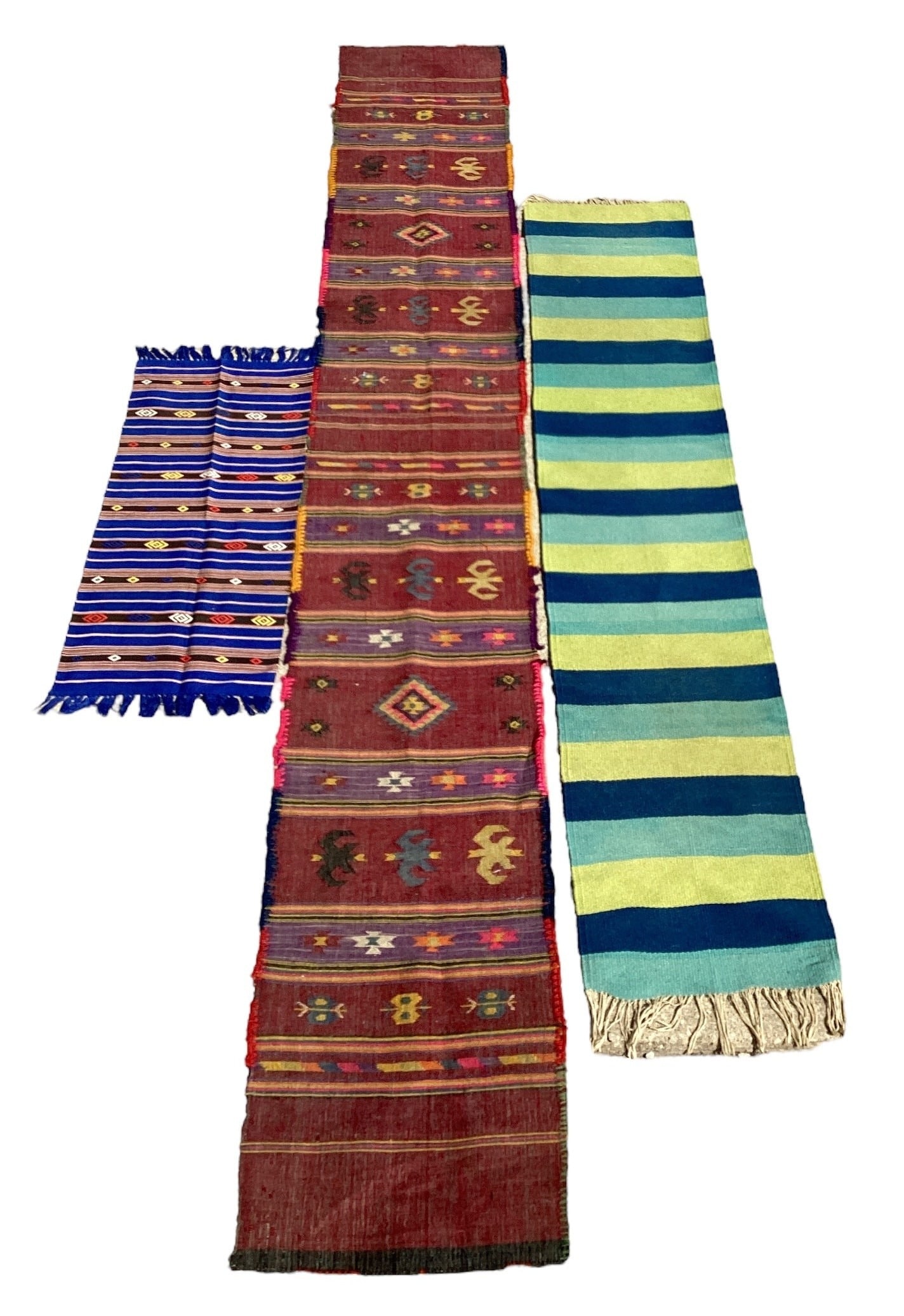 Collection Mexican and Kilim Hand Knotted Table Runners: Longest one measures 108" L x 15.5" W. Please contact Rivich Auction for more information.