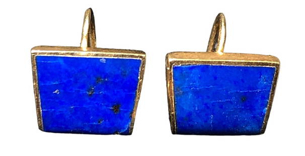 14k Gold & Lapis MARRACCINI Modernist Earrings: Both measure .5" at their widest, 3.7g.; Please contact Rivich Auction for more information.
