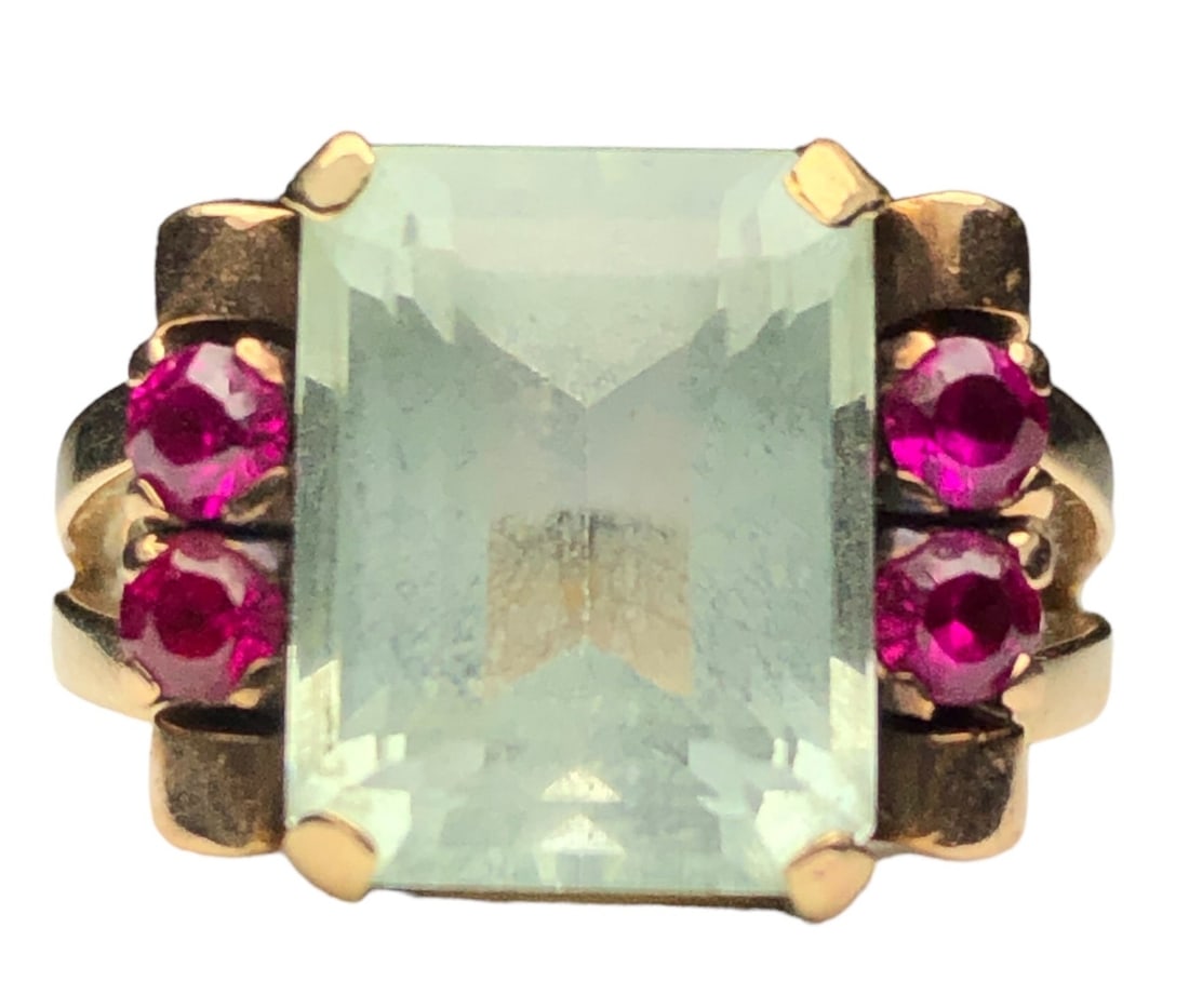 Art Moderne 14k Gold Aquamarine & Ruby Ring (1 of 5)