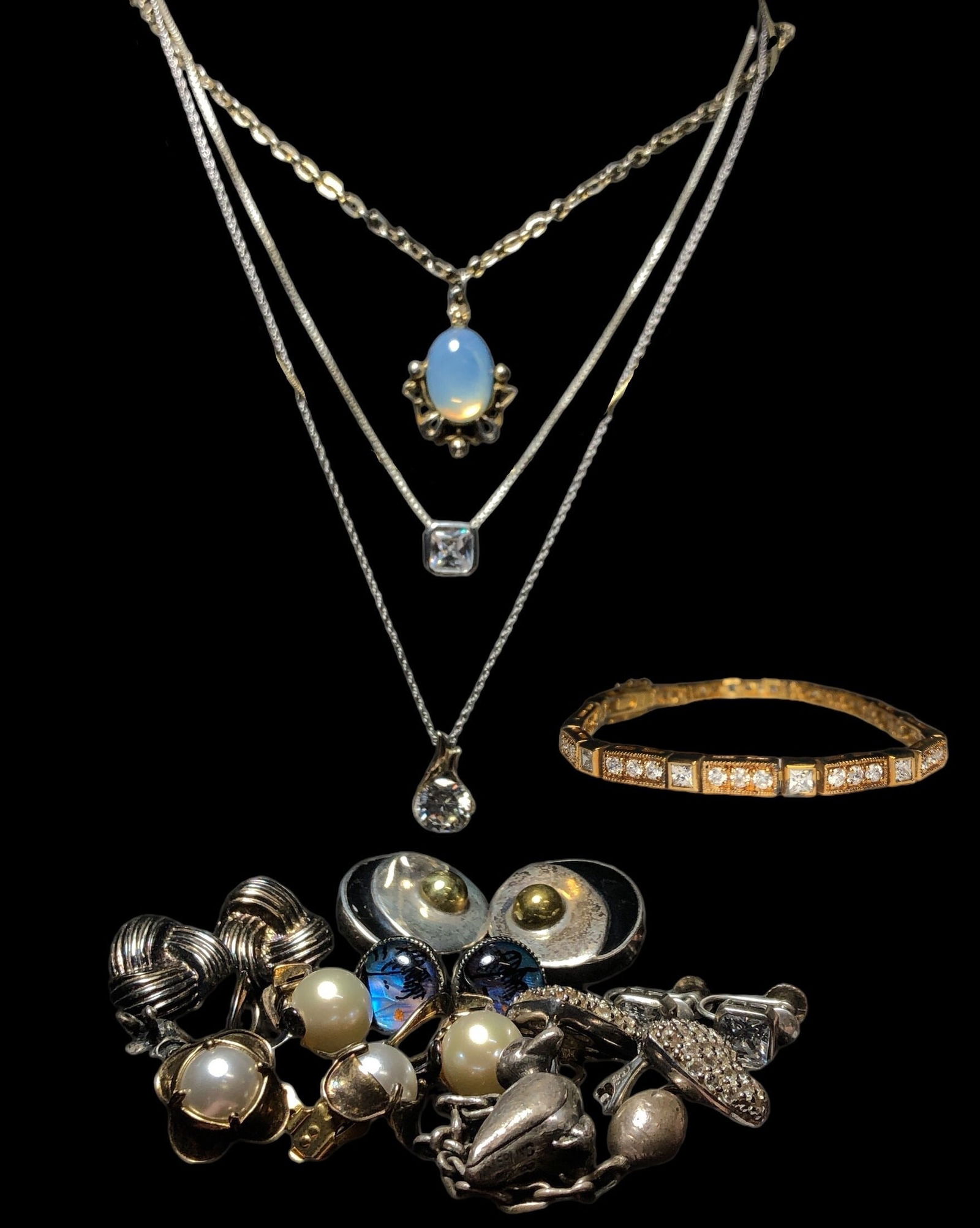 Collection Assorted Sterling Silver Necklaces, Cufflinks, Earrings (1 of 7)