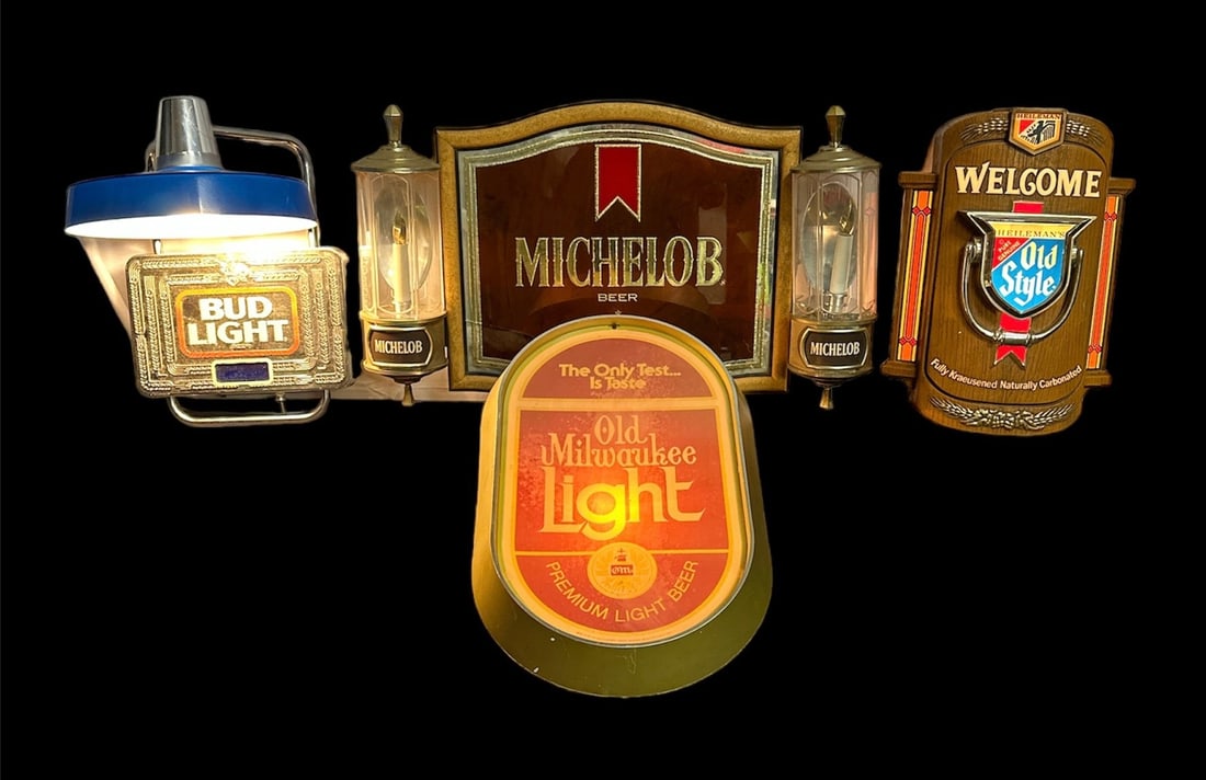 Collection Vintage Beer Signs OLD STYLE: 20 in on tallest, Old South Side Chicago collection; Please contact Rivich Auction for more information.