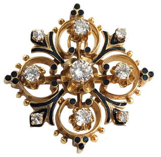 Victorian 14k Gold and Diamond Pin Brooch: 9.3g, 1.25" DIA; Please contact Rivich Auction for more information.