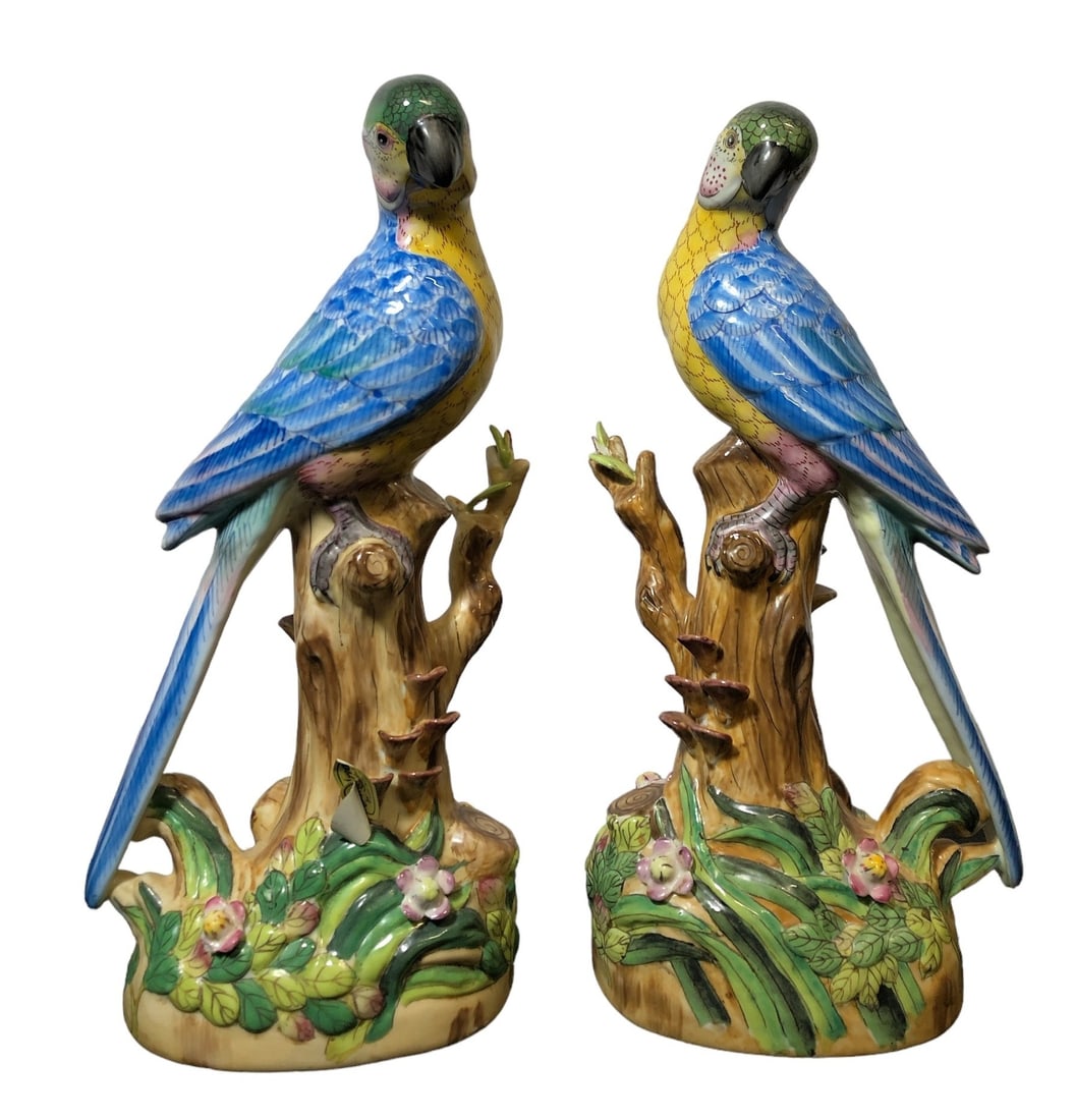 Pair Vintage Chinese Export Parrots (1 of 4)