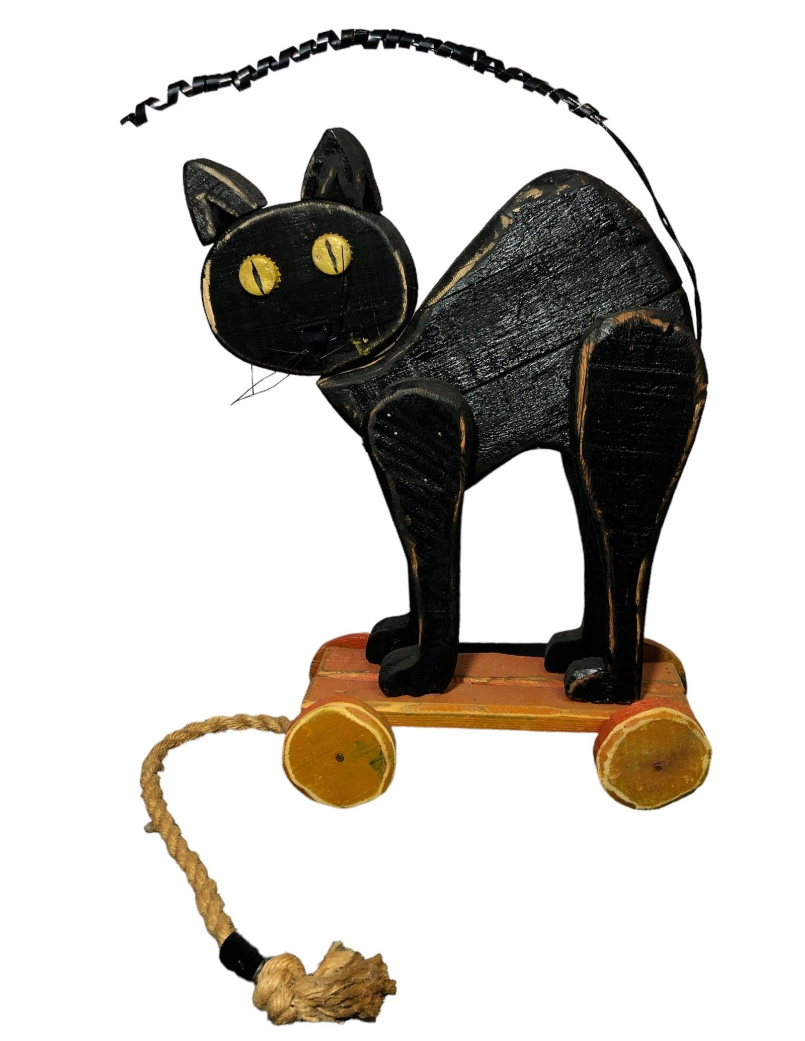 Vintage Folk Art Black Cat Pull Toy (1 of 2)