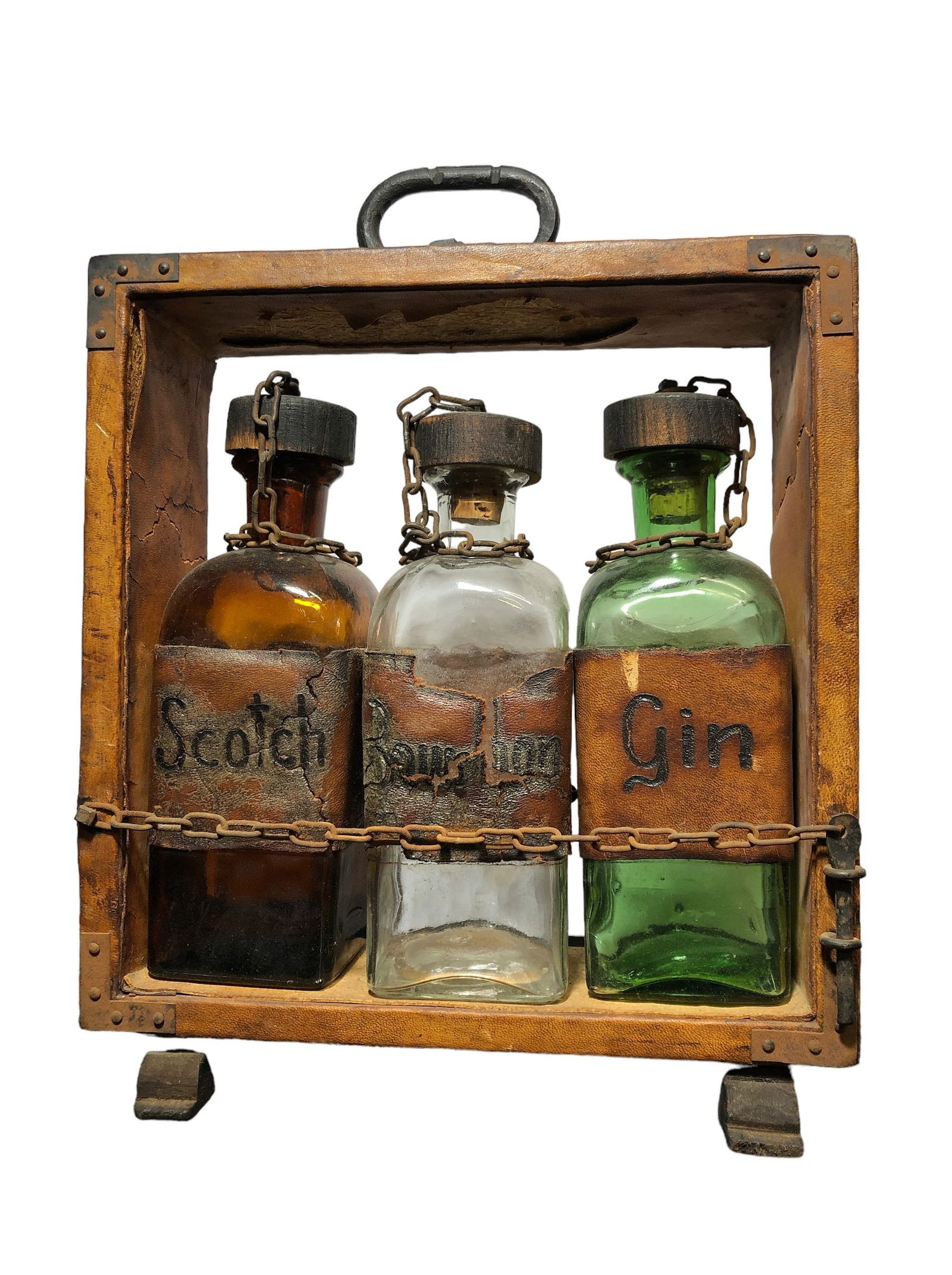 Antique Three Bottle Liquor Tantalus (1 of 5)