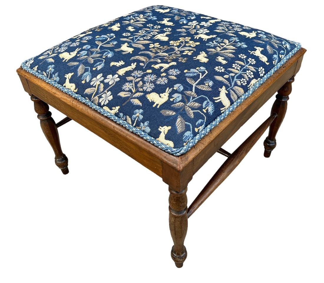 Louis XVI Style Ottoman Upholstered w/ Brunschwig and Fils Perceval (1 of 3)