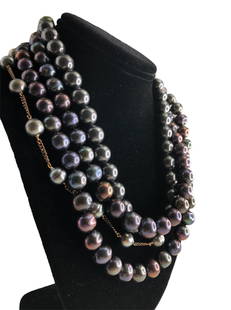 Three Tahitian South Sea Pearl Sterling Silver Necklaces: Longest necklace measures 20" total length. 9.04oz total weight; Please contact Rivich Auction for more information.