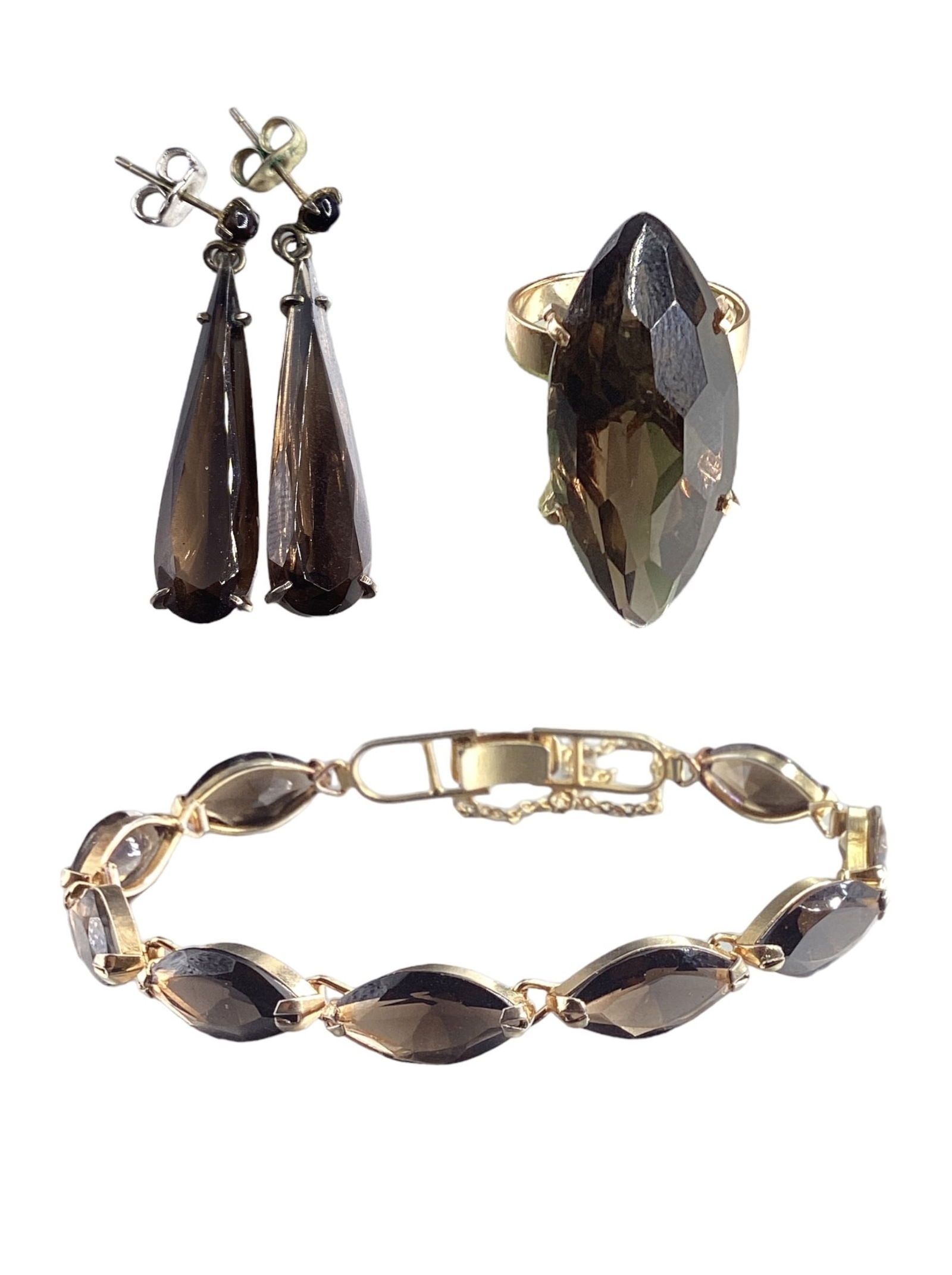 14k 10k Gold Smoky Quartz Demi Parure (1 of 4)