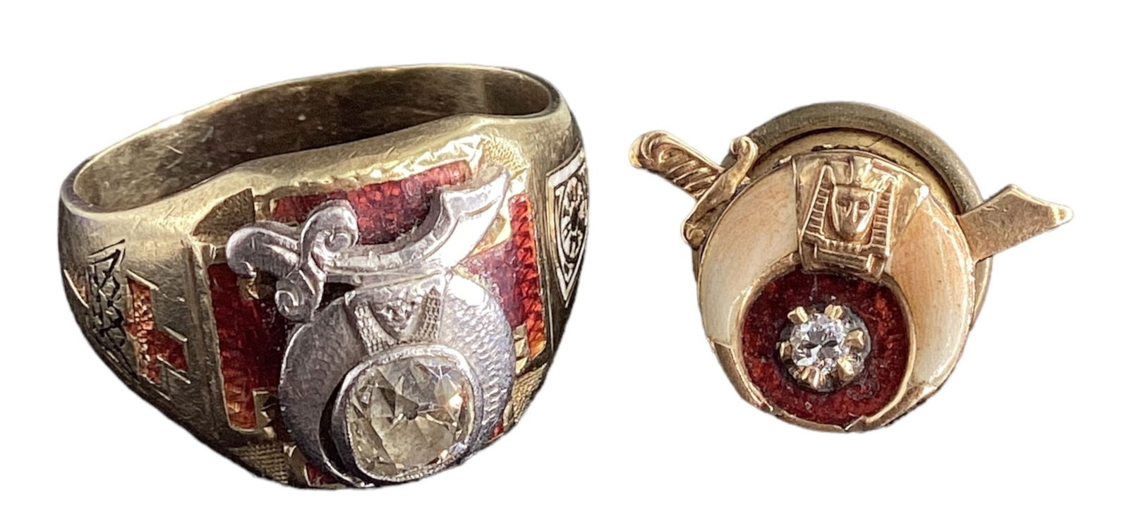 14k Gold Diamond Masonic Ring and Cufflink Set (1 of 7)