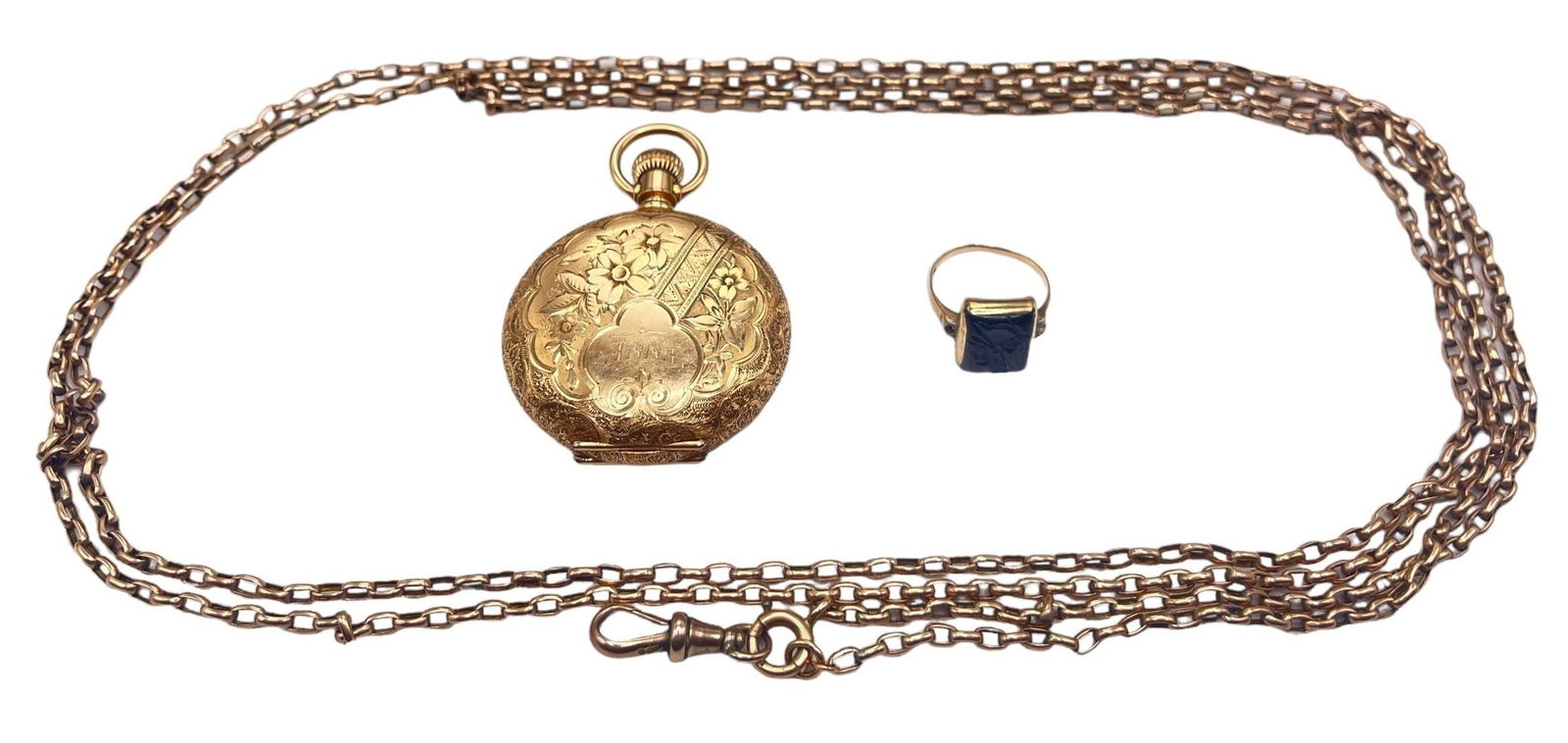 Collection 14k Gold DUEBER & ELGIN Pocket Watch 10k Gold Chain and Ring (1 of 7)