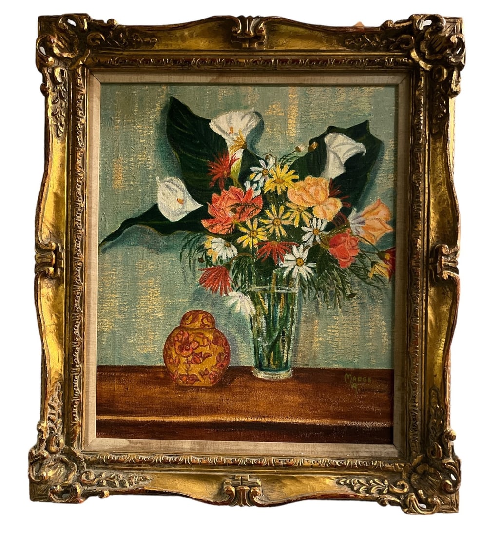 Signed MAGDALENA H. PHILLIPS Floral Oil On Canvas: Measures 30.25" H x 26.25" W, Magdalena was a friend and artist to the Hearst and Rockefeller families during the 1950's and 1960's She was an artist that worked in different mediums but mostly oil an
