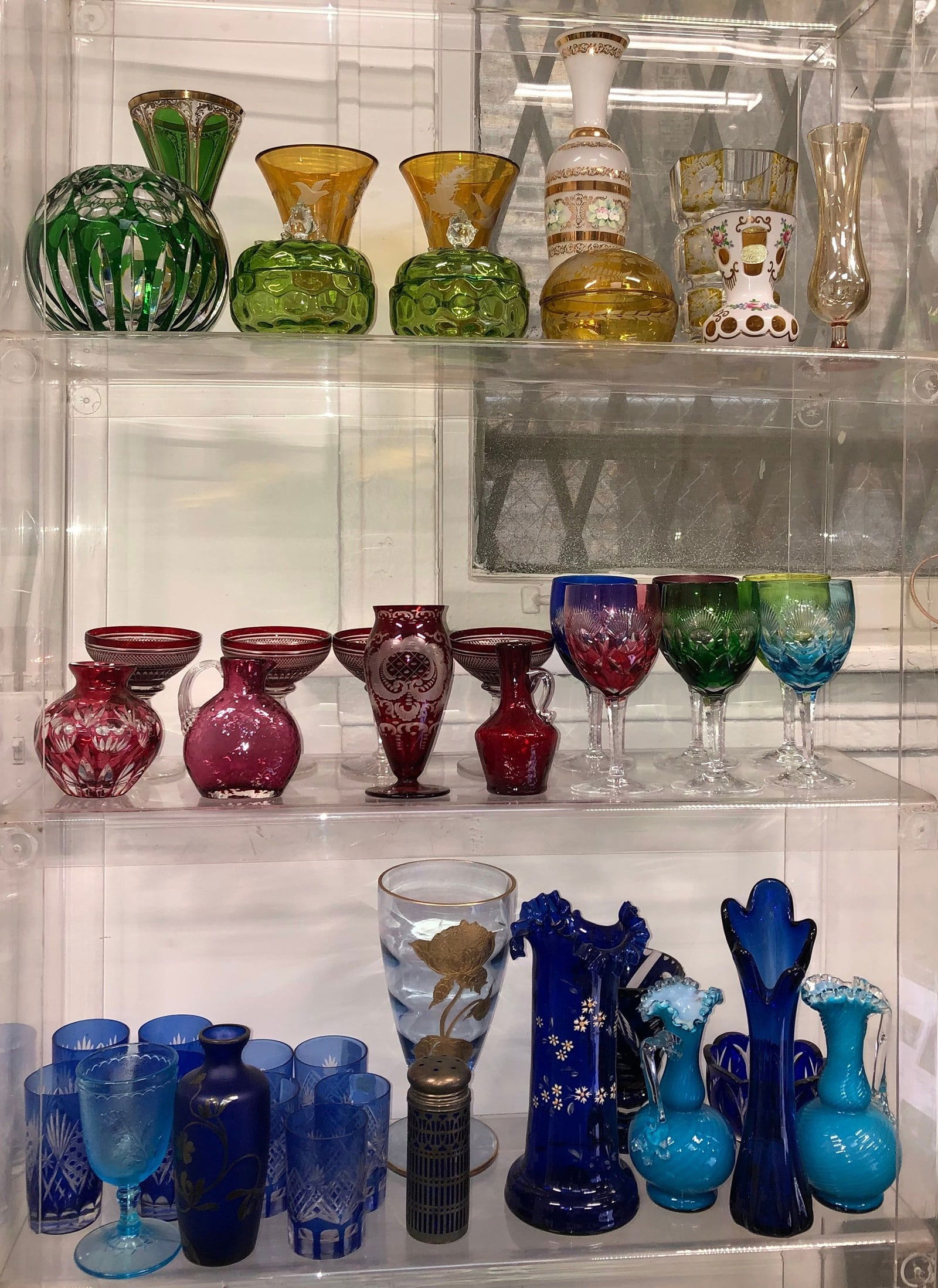 Large Collection (44 pc.) Bohemian, Satin Glass, TIFFIN, etc. (1 of 4)