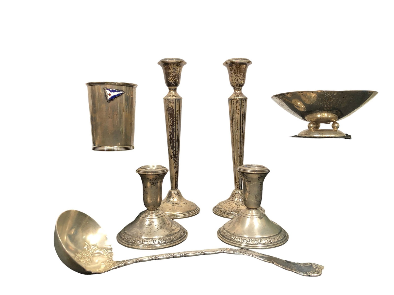 (7) Sterling Silver Candle Holders, Trophies: The candlesticks are weighted. Total weight is 1,741g