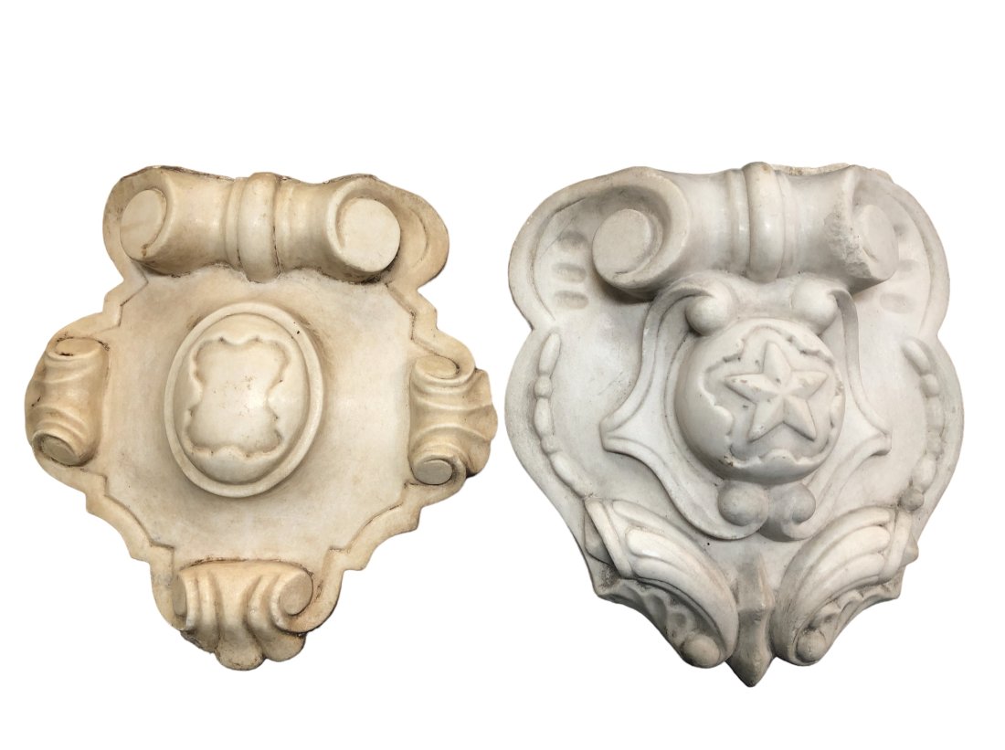 Two 19th Century Architectural Plaques; Limestone: Larger one is 10.75" H x 10" W x 3" D