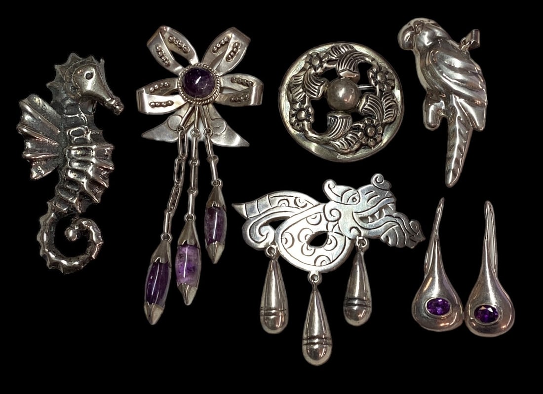 Collection Modernist Mexican Sterling Silver Brooches & Earrings JOSE ANTON, HEATHER (1 of 4)