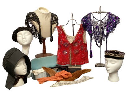 Collection Vintage Beaded, Velvet Vest, Collars, Hats: Armpit to armpit of vest is 17" W, total length is 17" L