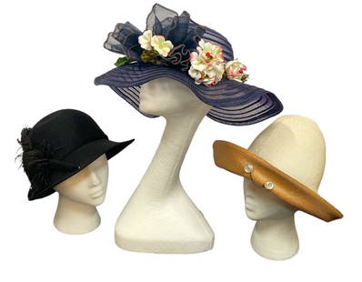 Ladies Vintage Hats 1940's-1950's, MARTE: button hat is 7.75in dia inside