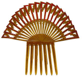 Art Nouveau Celluloid Rhinestone Hair Comb: 8" H x 9" W
