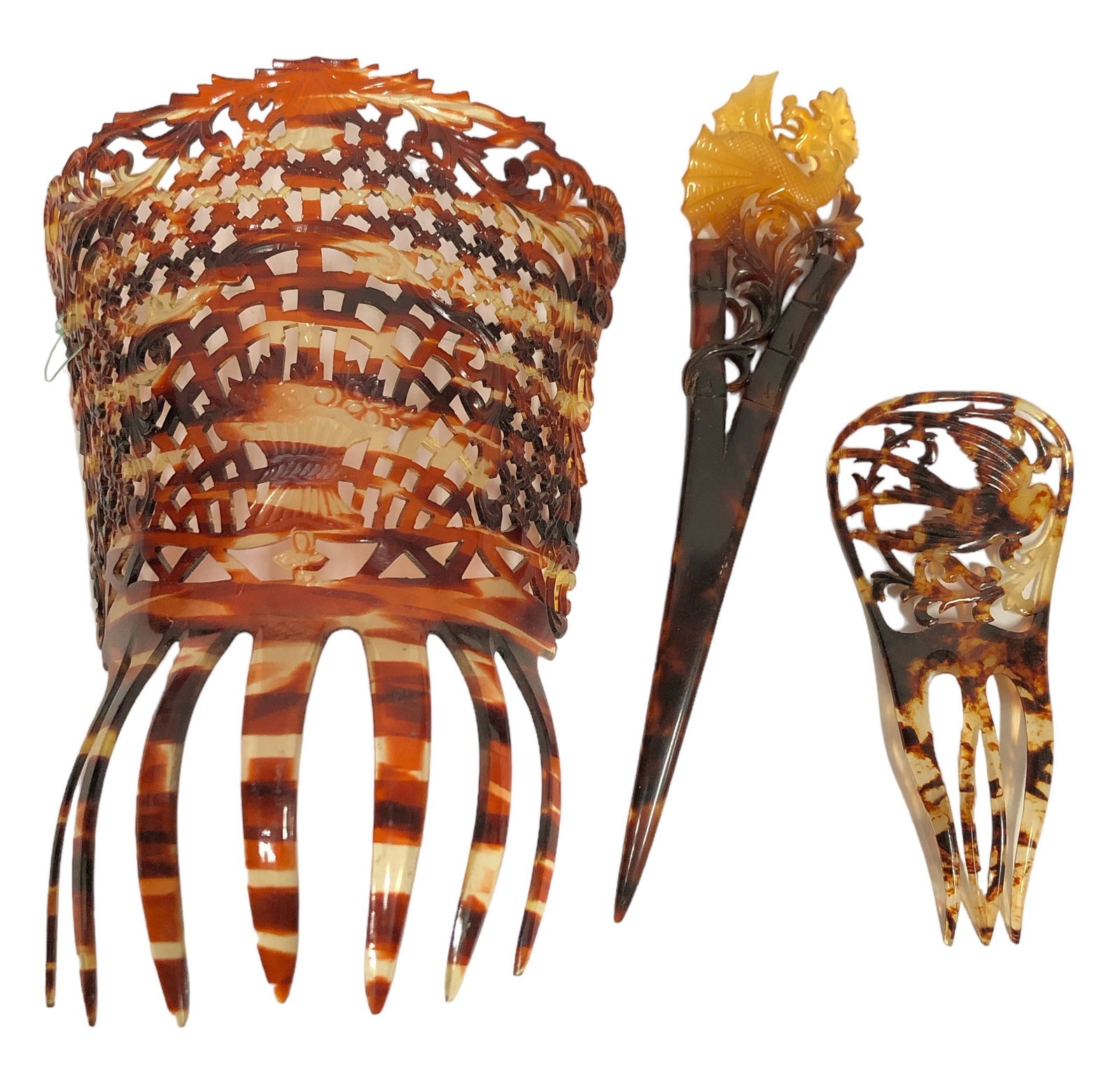 Three Victorian Era Tortoise Shell Hair Combs (1 of 3)