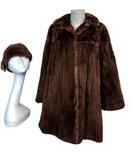 Ladies I MAGNIN Fur Hat & Beaver Fur Coat: 18.5in sleeve, opera length, length from shoulder to hem 32", across chest is 22"WHat is 7in D