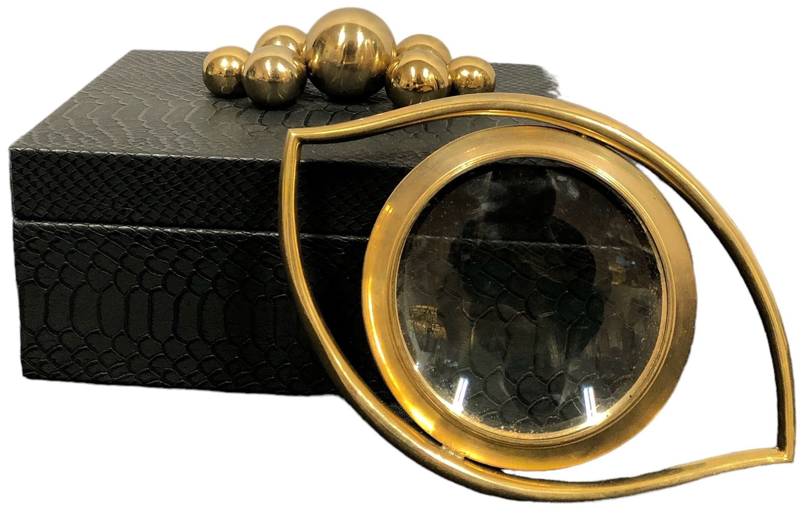 Contemporary Jewelry Box and Brass Figural Eye Magnifying Glass (1 of 5)