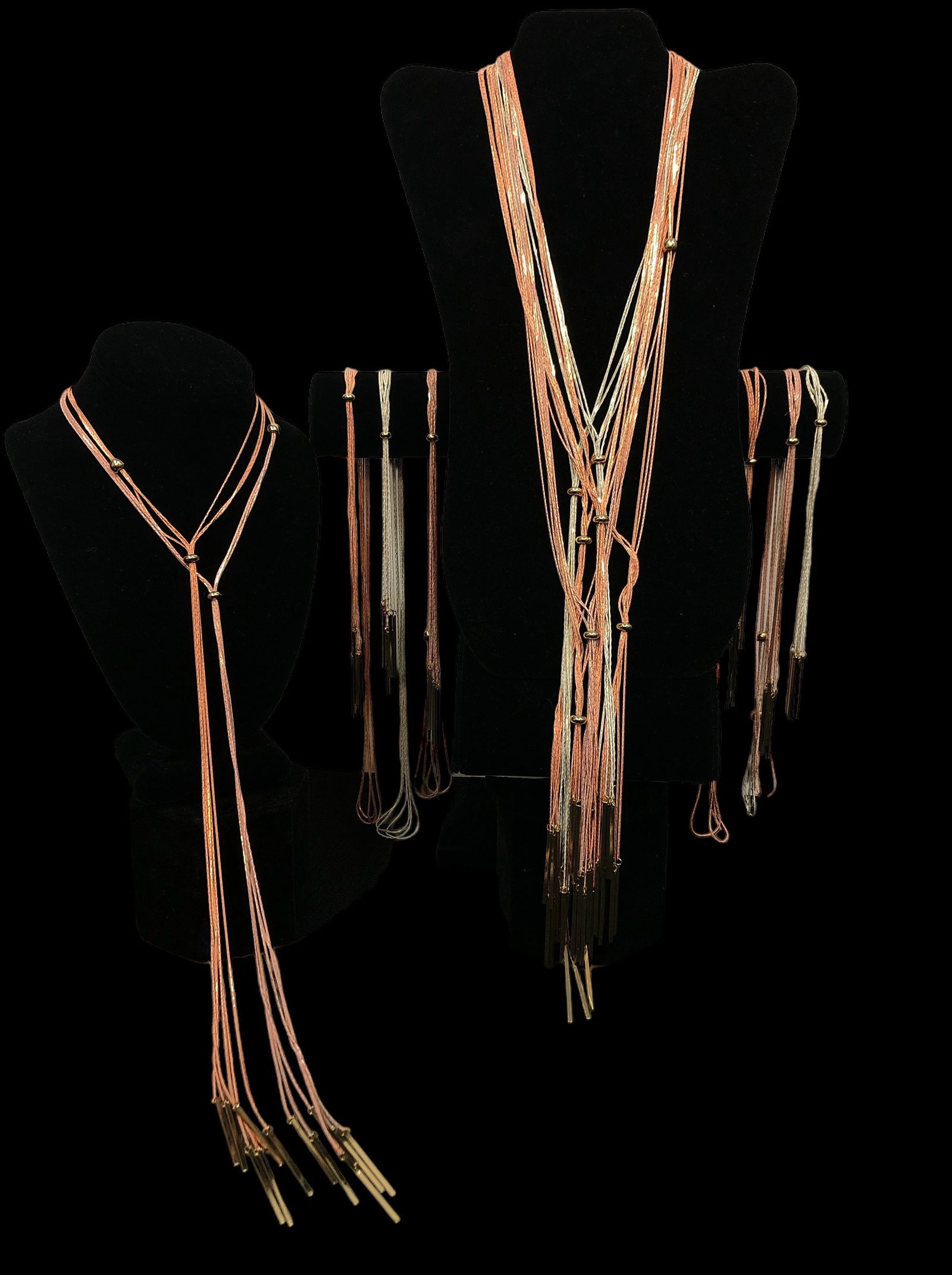 Collection Costume Jewelry Tassel Necklaces: Total length of 21.5" long