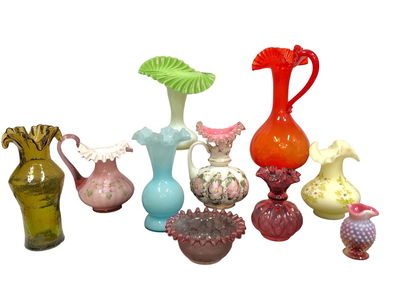 Collection FENTON, Coin Dot, Hand Painted Fluted Vases, Pitchers (1 of 4)