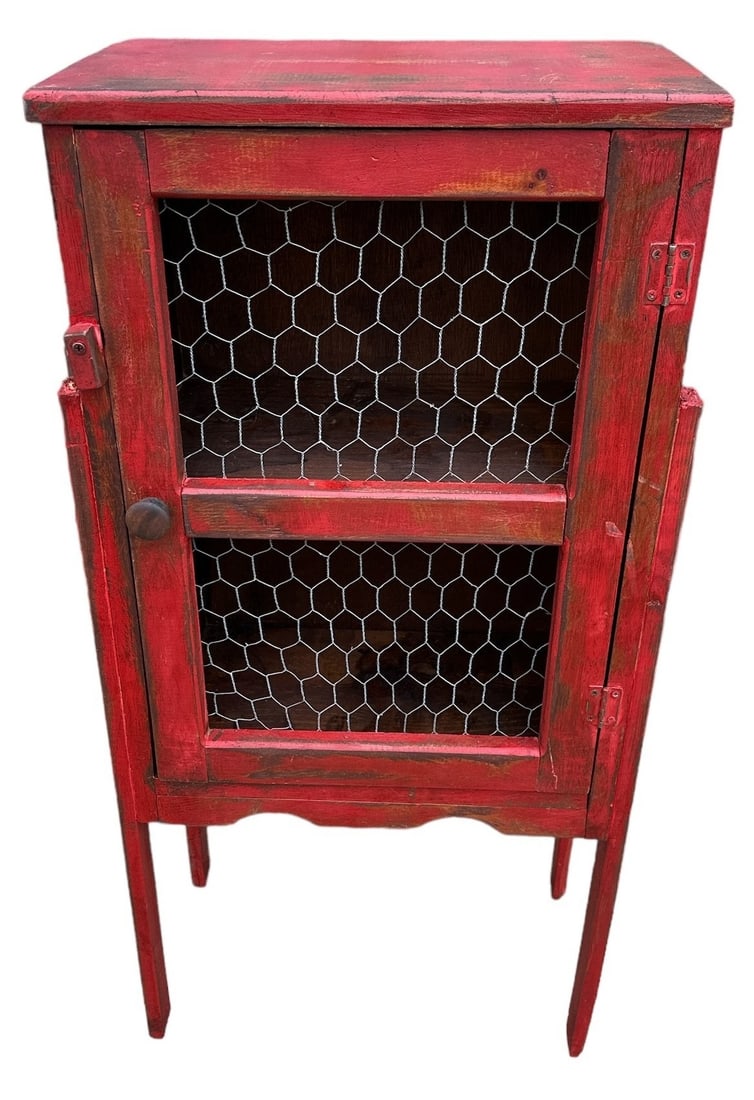 Small Primitive Red Cabinet w Chicken Wire Doors (1 of 5)