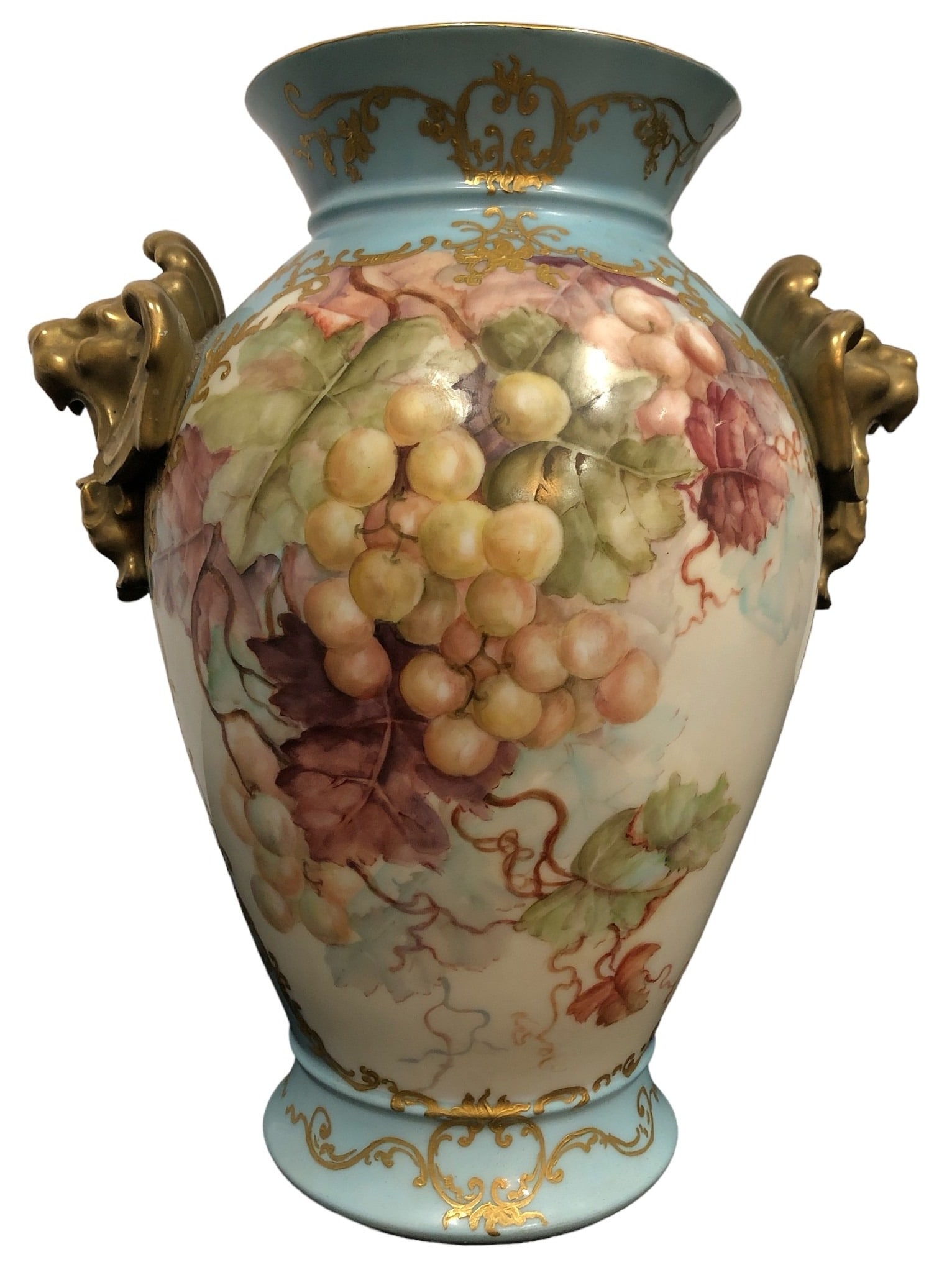 Antique French Artist Signed & Dated D&C LIMOGES Lion Head Vase (1 of 4)