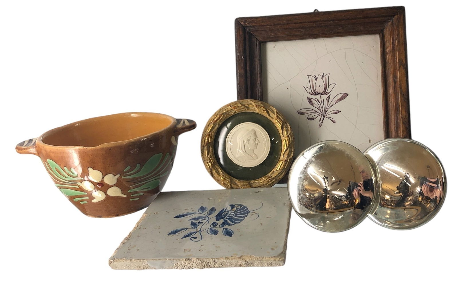 Collection French Hand Painted Tiles, Mercury Glass (1 of 4)