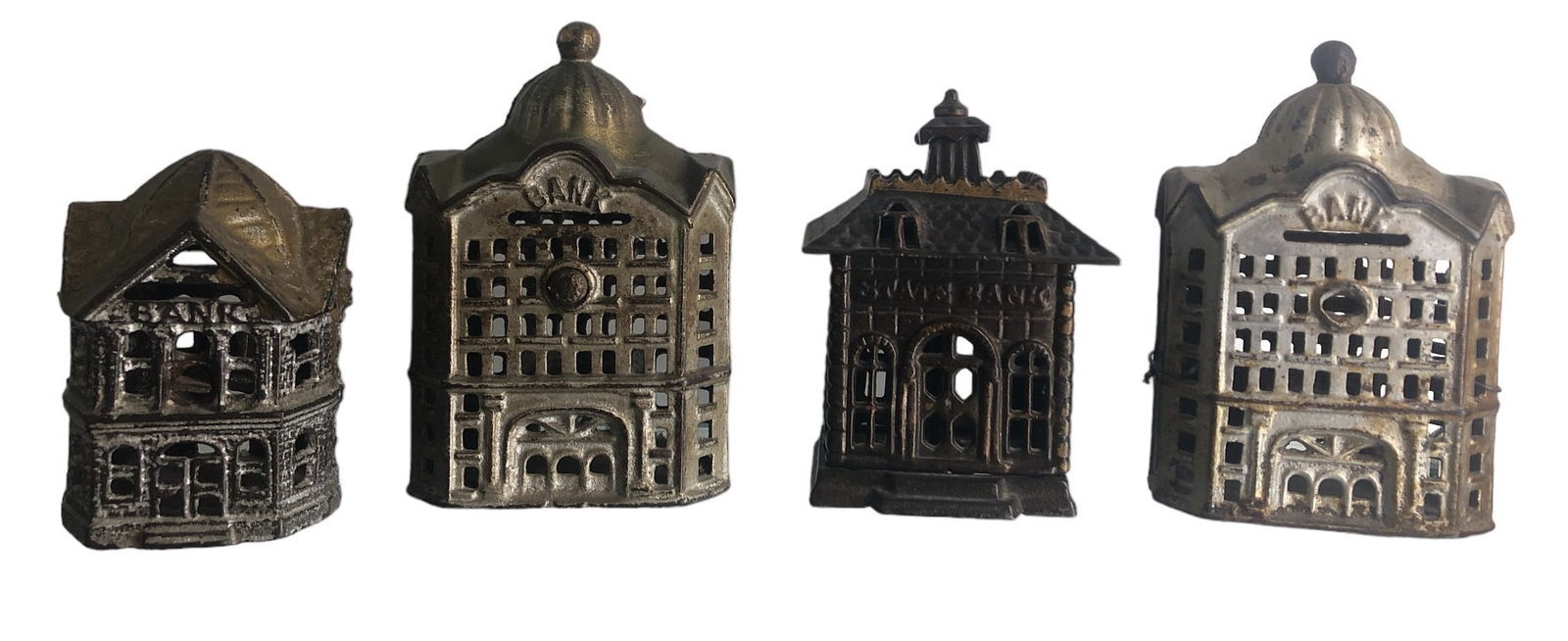 (4) Vintage Cast Iron Banks, Two Story, Domed (1 of 4)