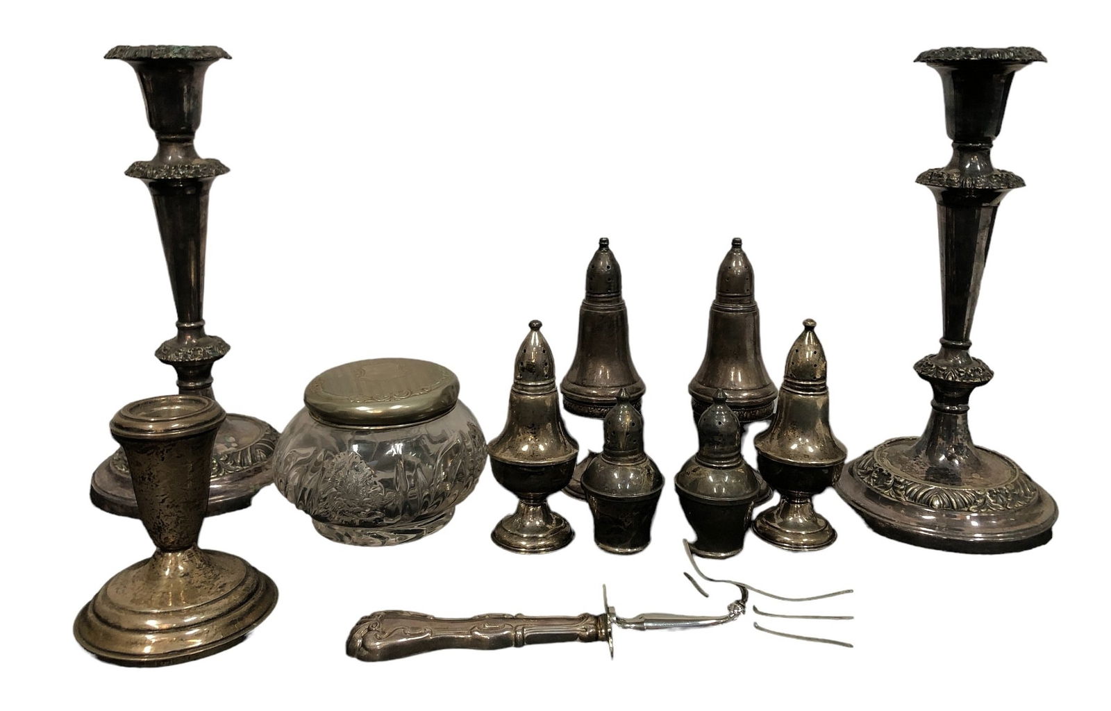 Collection Weighted Sterling Silver Articles, Candlesticks, Salt & Pepper Shakers (1 of 10)