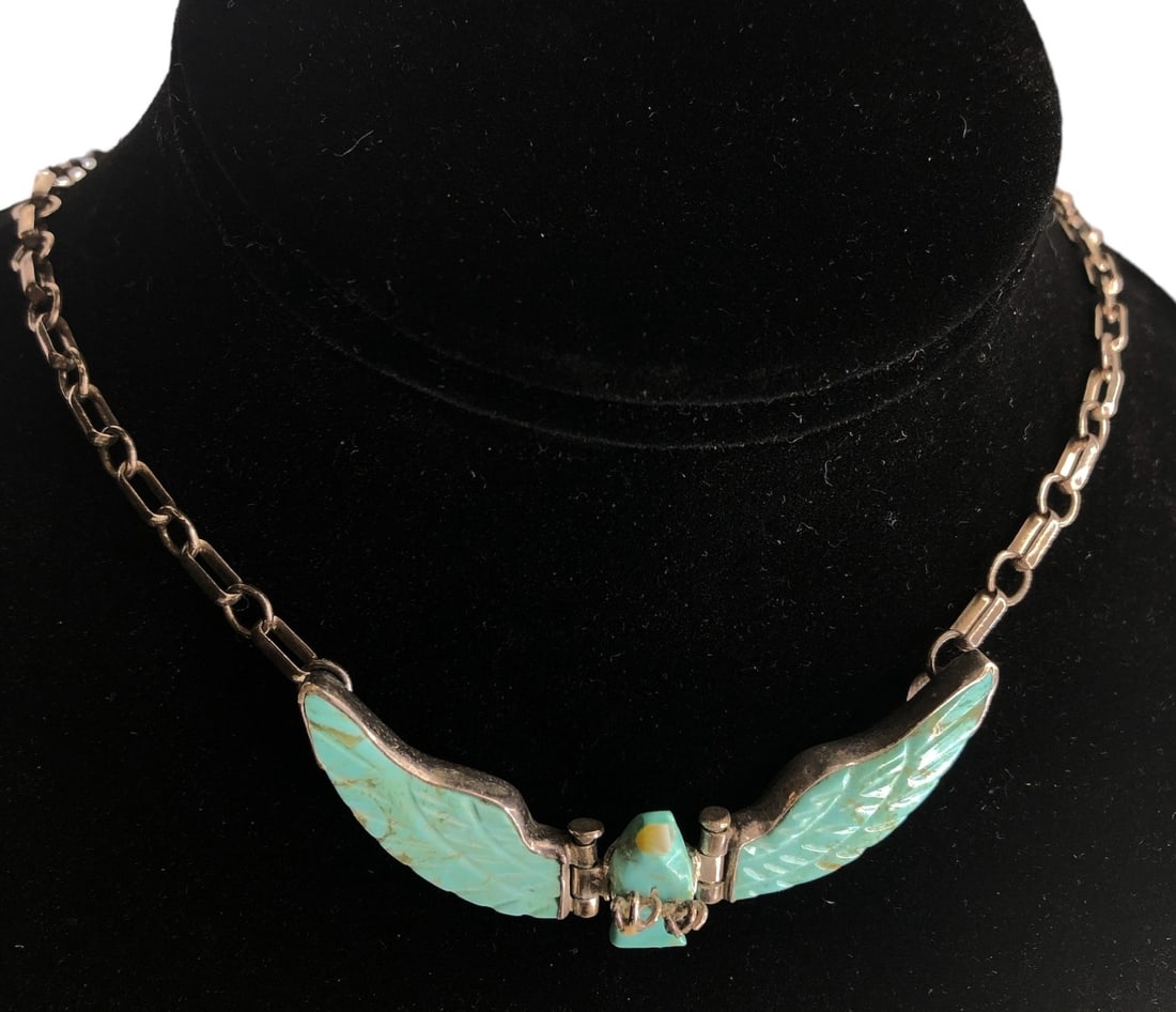 Navajo Native American Sterling Silver and Turquoise Eagle Necklace (1 of 6)