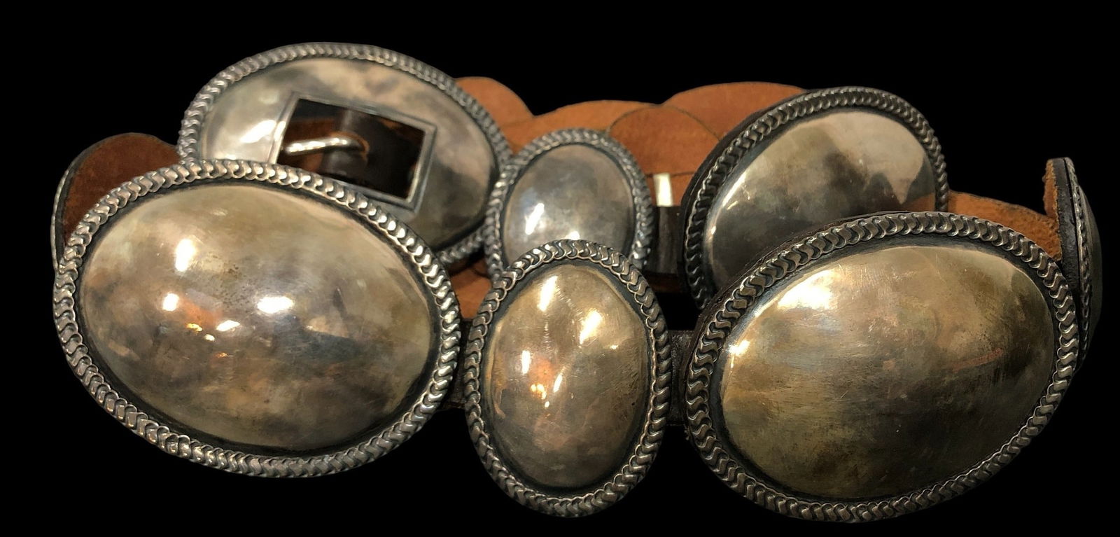 JAMES REID, LTD. Sterling Silver Leather Concho Belt (1 of 5)