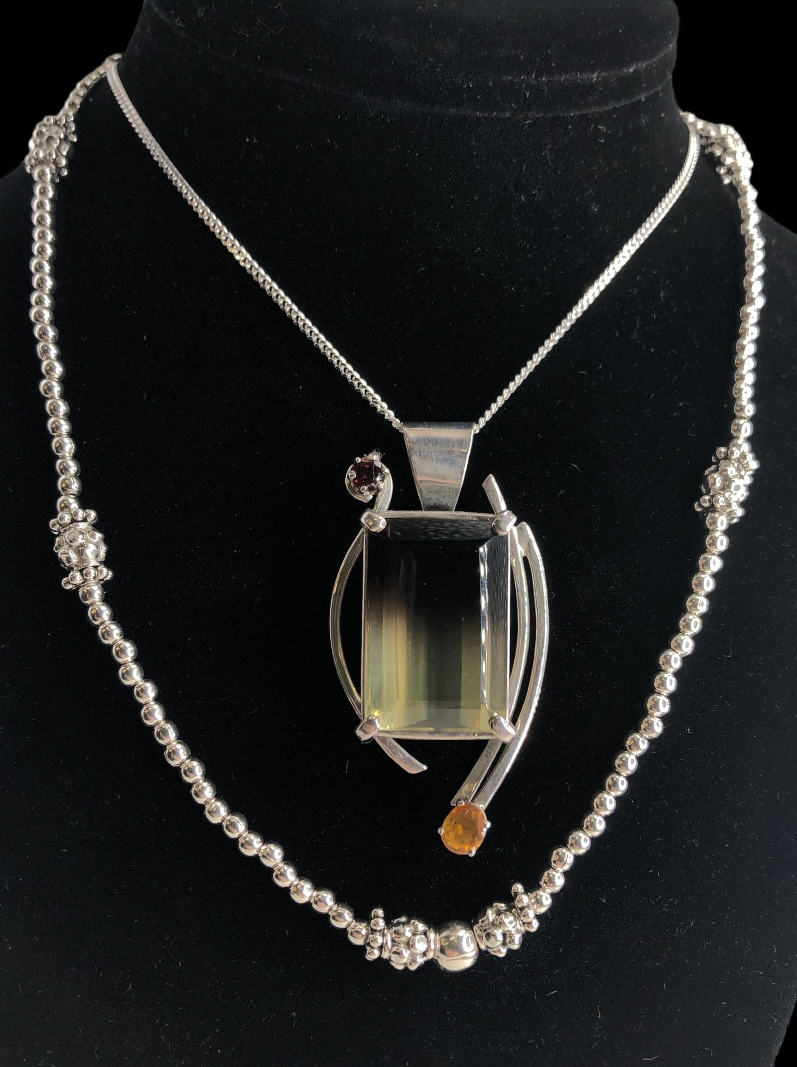 Sterling Silver Necklace w/ Topaz, Citrine, Garnet, Bubble Chain (1 of 5)