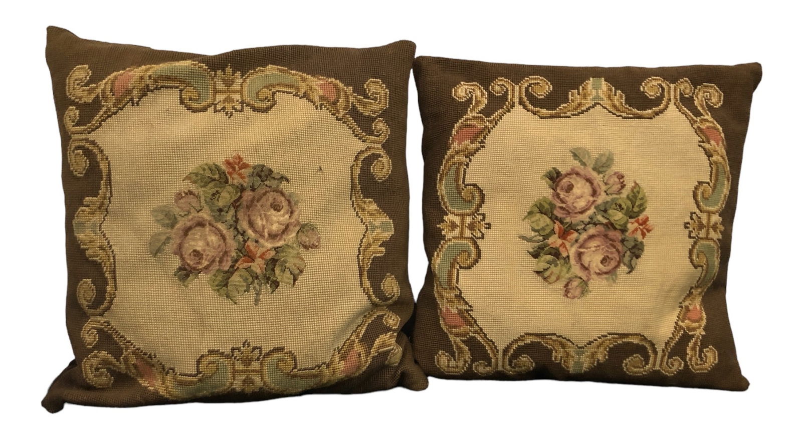 Pair French Embroidered Pillows (1 of 3)