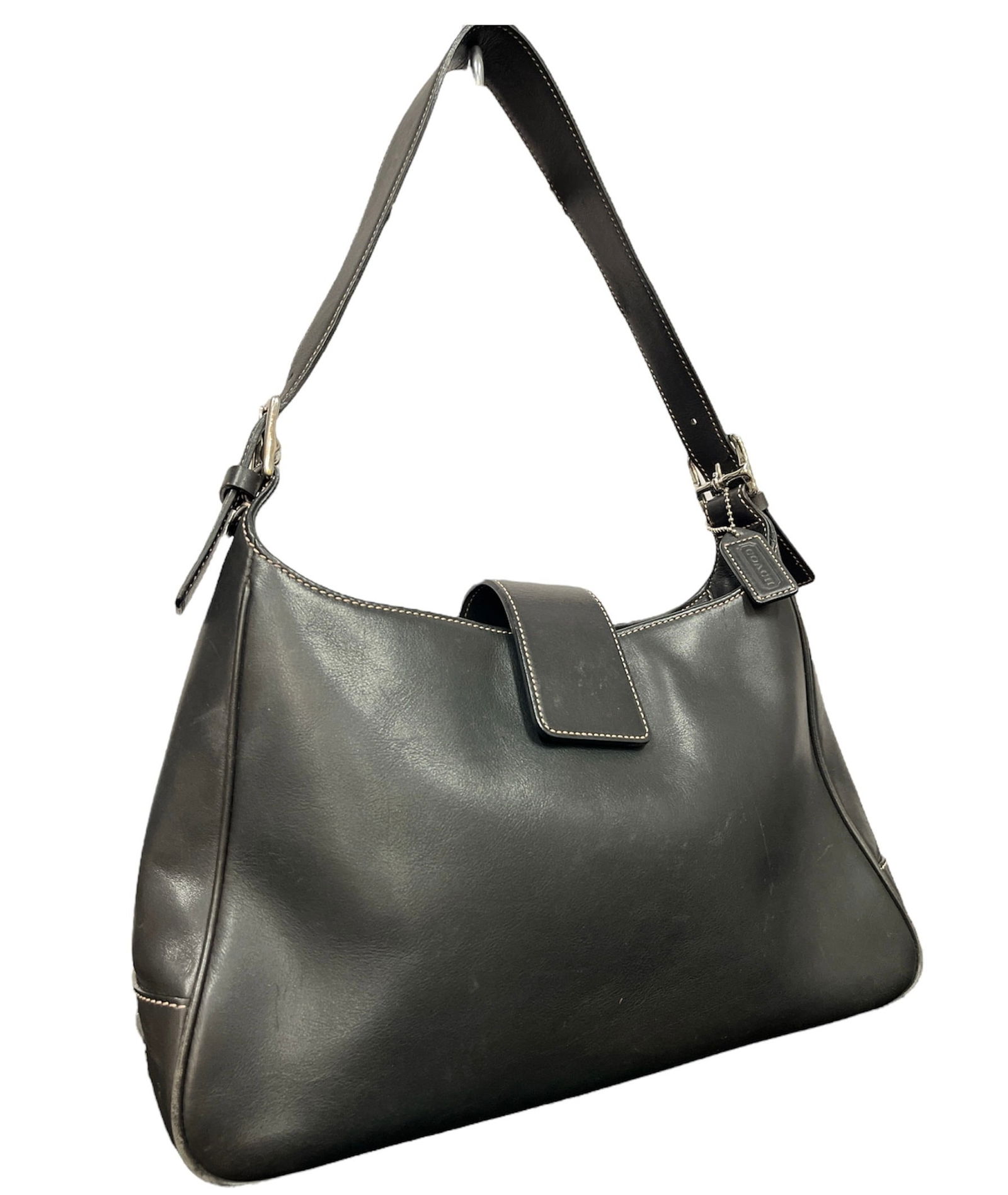 Vintage Coach Hampton Black Leather Shoulder Purse Bag
