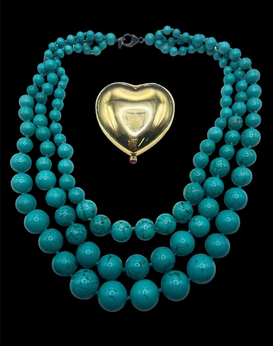 LUC LUCAS LAMETH Turquoise Necklace and Estee Lauder Compact (1 of 7)