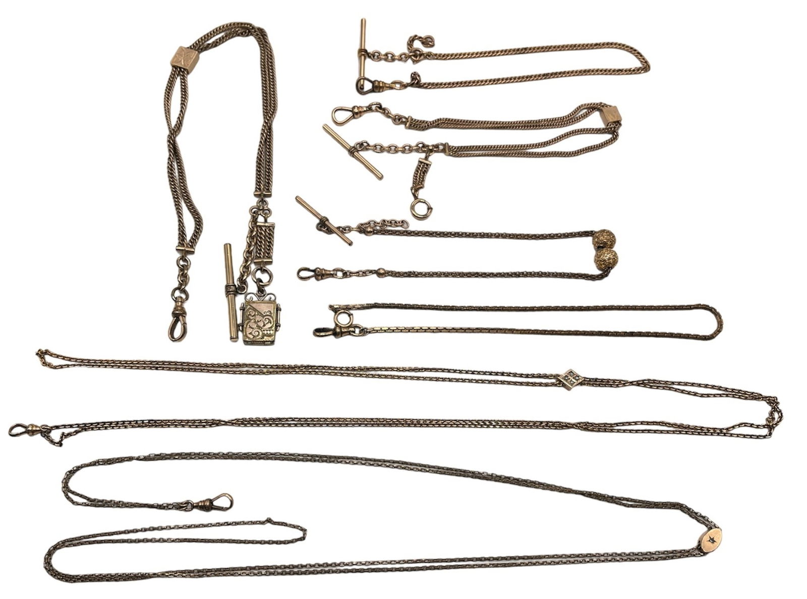 (7) Late 19th C. Gold Filled Pocket Watch Chains (1 of 4)