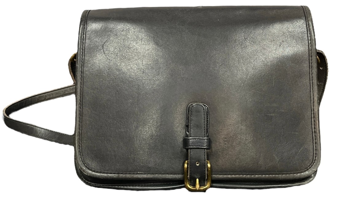 Vintage COACH Black Leather Purse Messenger Bag, NYC (1 of 5)