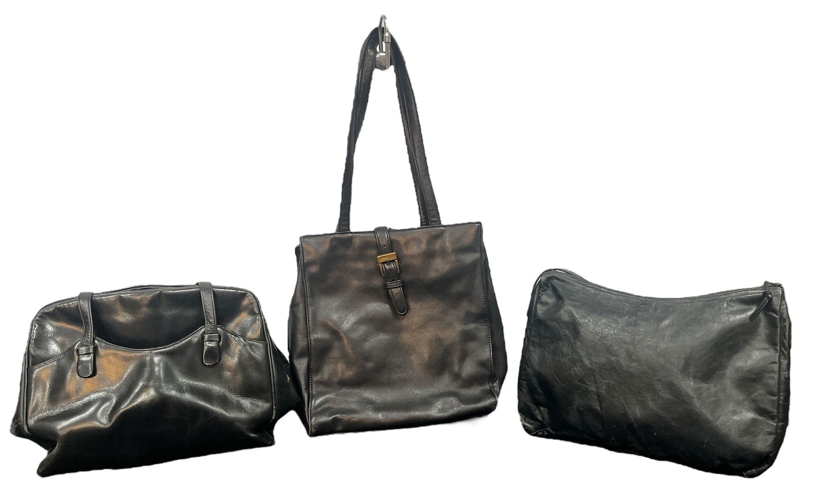 Three Vintage Black Leather Handbag Purses  RALPH LAUREN, HALSTON (1 of 5)