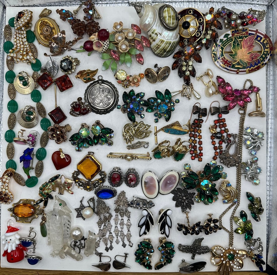 Collection Designer Costume Jewelry, Marcasite, 10k Gold Filled, BOUCHER, LISNER: Largest piece is 1.5" H x 2" W