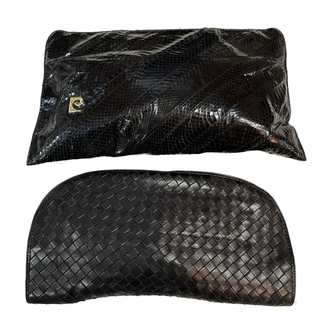 Vintage BOTTEGA VENETA & PIERRE CARDIN PURSES: Pierre Cardin 8in H x 14 in W x 10.5in chain, Bottega is 6.5in H x 13 in W