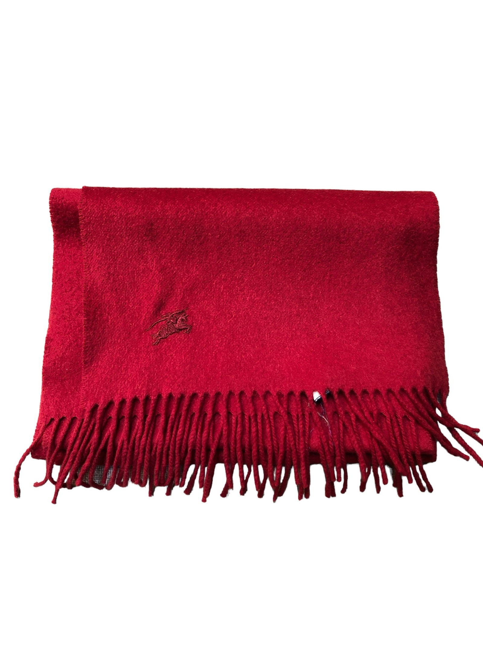 Vintage BURBERRYS Solid Red Cashmere Scarf: 71" long without fringe, 11.5" W
