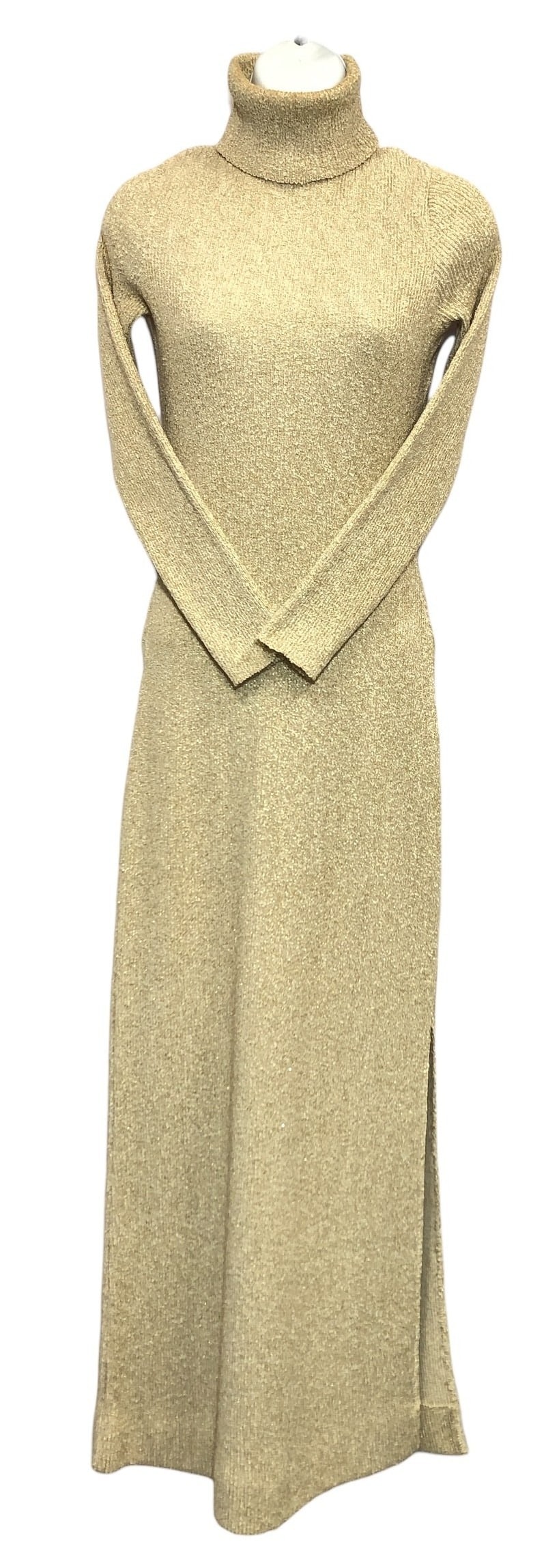 Vintage 1980s Gold Knit Full Length Evening Dress (1 of 7)