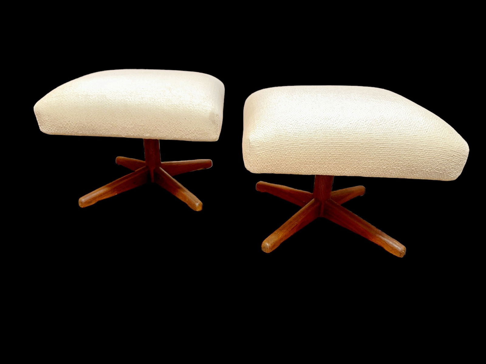 Mid Century Walnut & White Boucle Ottomans, Pair (1 of 4)