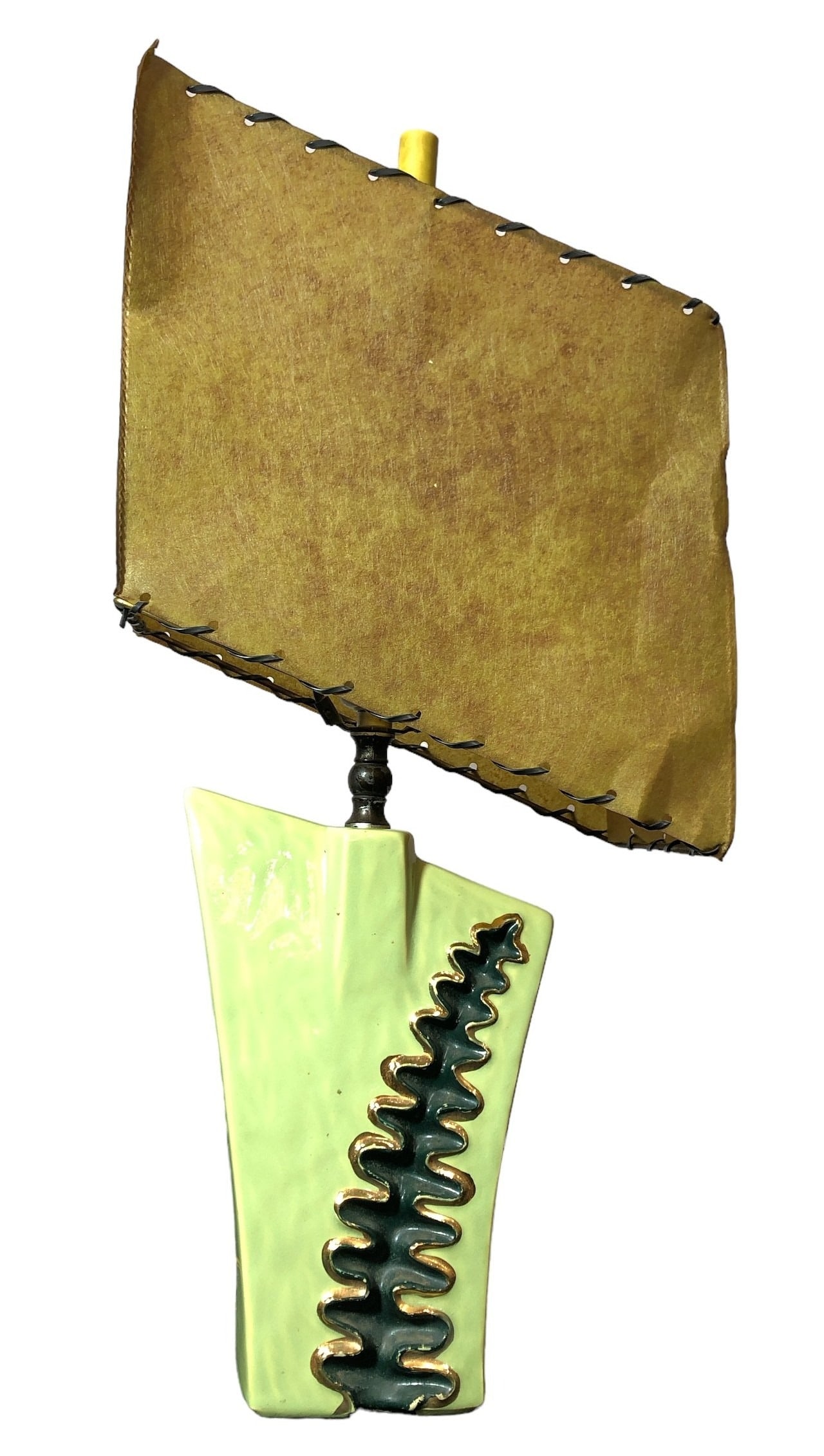 Mid Century Green Ceramic Lamp W Fiberglass Shade (1 of 5)